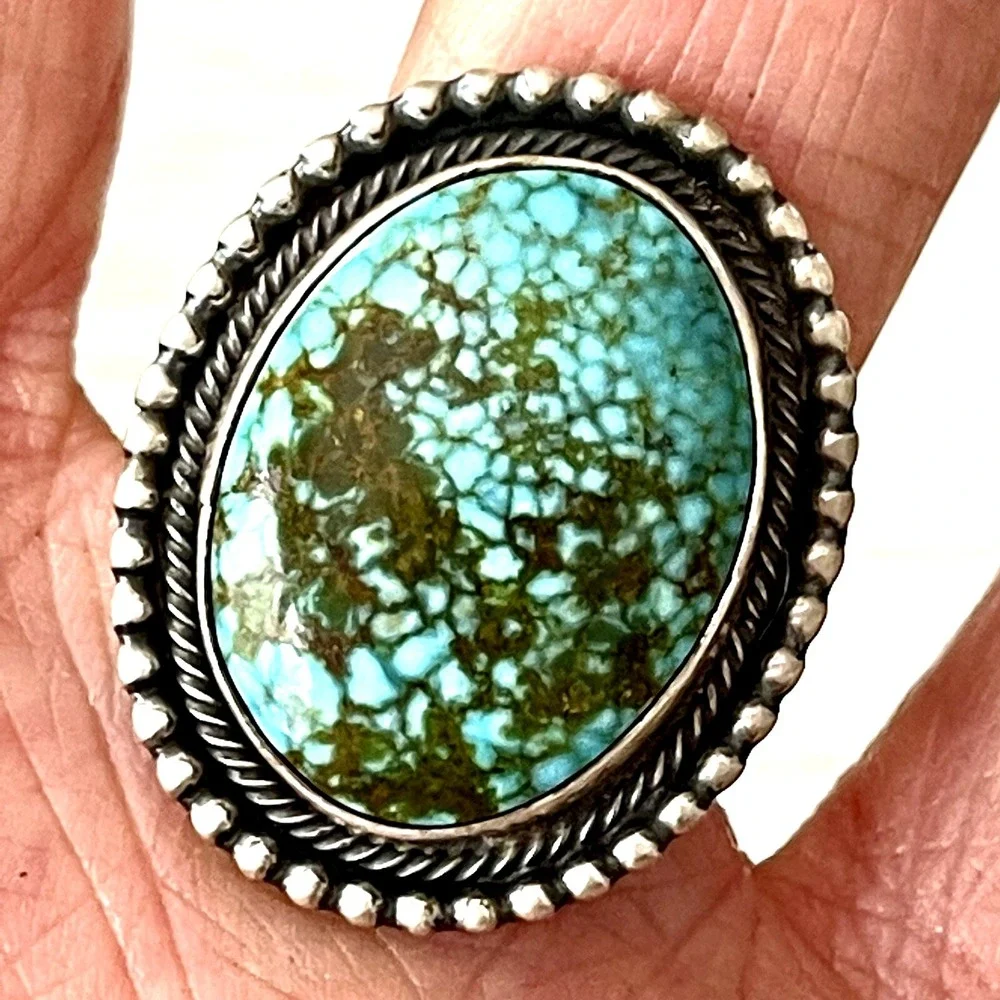 Navajo Sonoran Gold Turquoise Ring Sz 8 Sterling Signed Martinez‎ Spiderweb